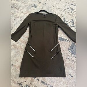 Express Olive Green Long Sleeve Dress with Zipper Accents Size Medium